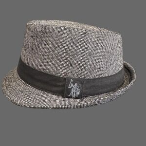 US Polo Assn Hat Classic Fedora Mens L/XL‎ Gray Black Tweed Logo Band Casual